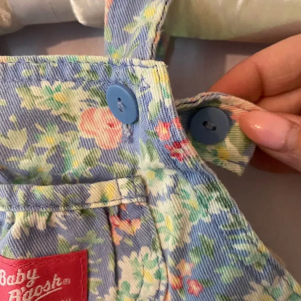 Oshkosh Baby B'gosh Vintage 90s Blue Pink Floral Overall Romper Girls' 3/6 Month